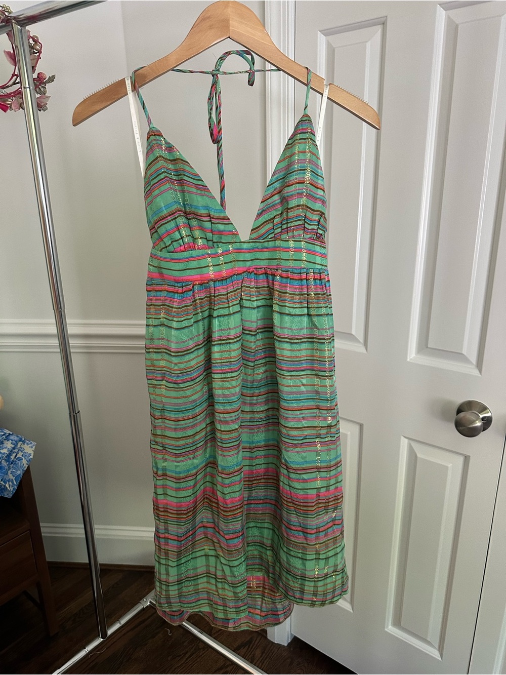 Alice & Trixie Green Striped Midi Halter Top Dress